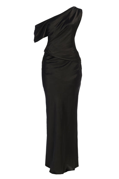 Black Elva Satin Maxi Skirt