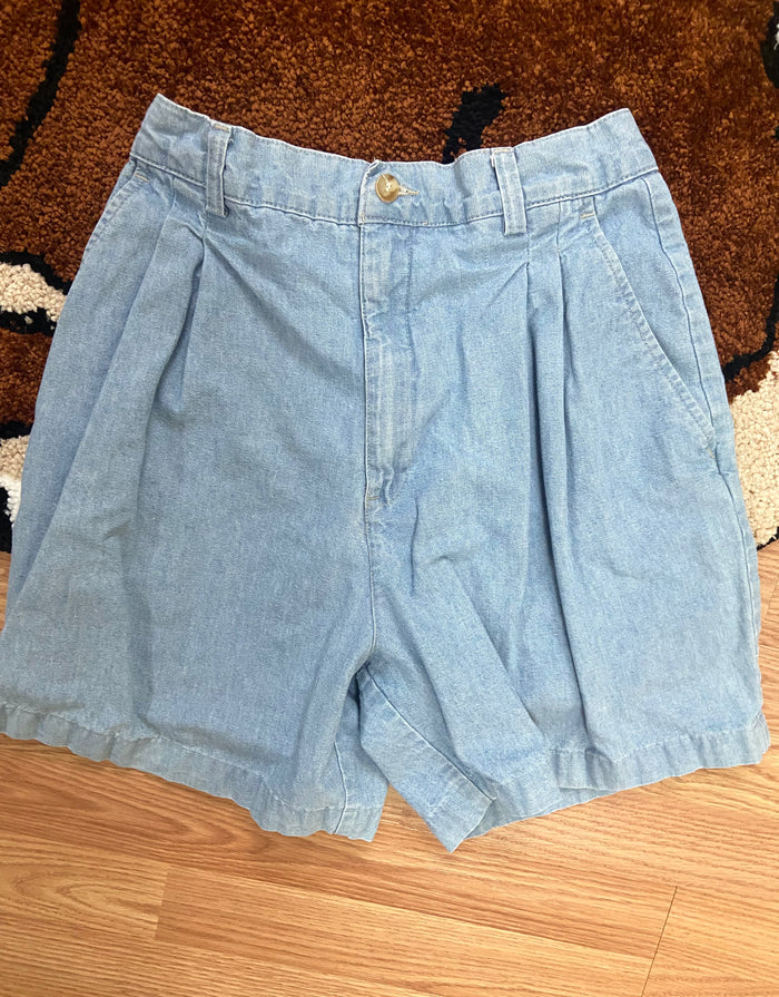 Vintage Women's Ruff Hewn Denim Shorts, Pleated, USA Made, 26" Waist - Deer Creek Mercantile