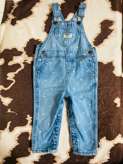 Vintage Oshkosh B'Gosh Pink Heart Denim Overalls, Size 12 Months - Deer Creek Mercantile