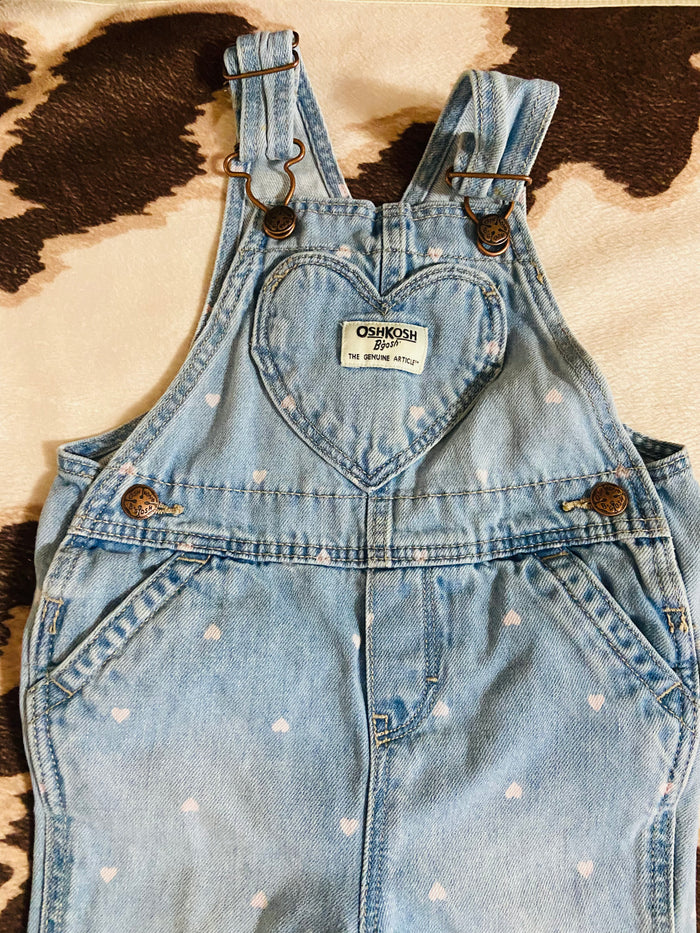 Vintage Oshkosh B'Gosh Pink Heart Denim Overalls, Size 12 Months - Deer Creek Mercantile