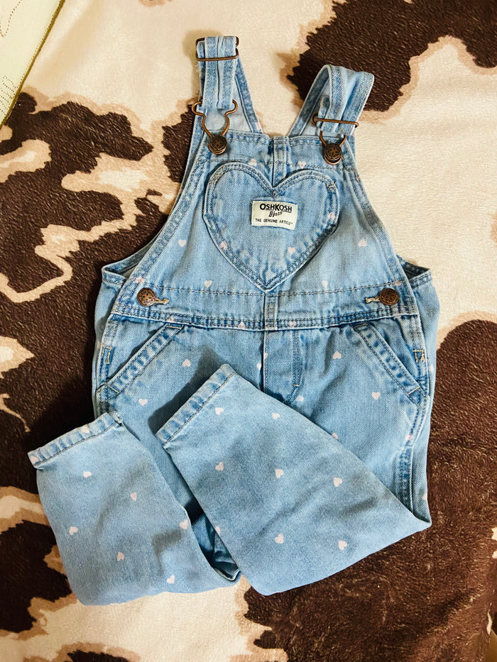Vintage Oshkosh B'Gosh Pink Heart Denim Overalls, Size 12 Months - Deer Creek Mercantile