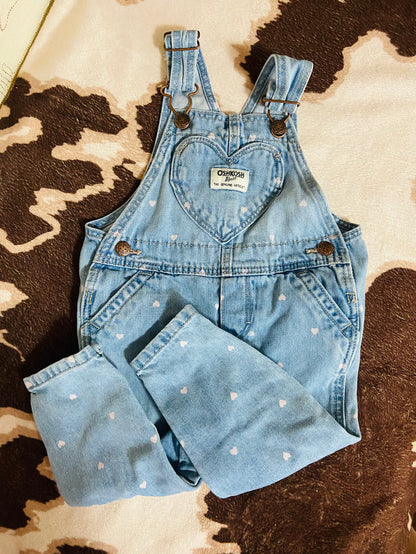 Vintage Oshkosh B'Gosh Pink Heart Denim Overalls, Size 12 Months - Deer Creek Mercantile