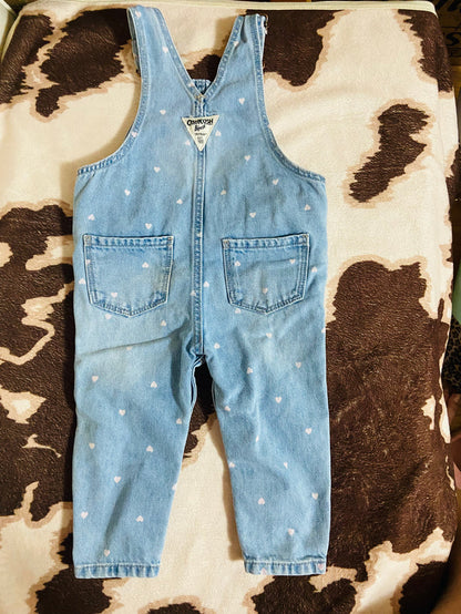 Vintage Oshkosh B'Gosh Pink Heart Denim Overalls, Size 12 Months - Deer Creek Mercantile