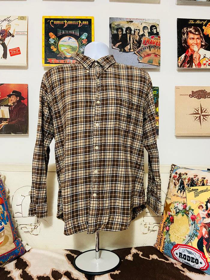 Vintage Chaps Brown Plaid Flannel Shirt, Size XL - Deer Creek Mercantile