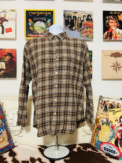 Vintage Chaps Brown Plaid Flannel Shirt, Size XL - Deer Creek Mercantile