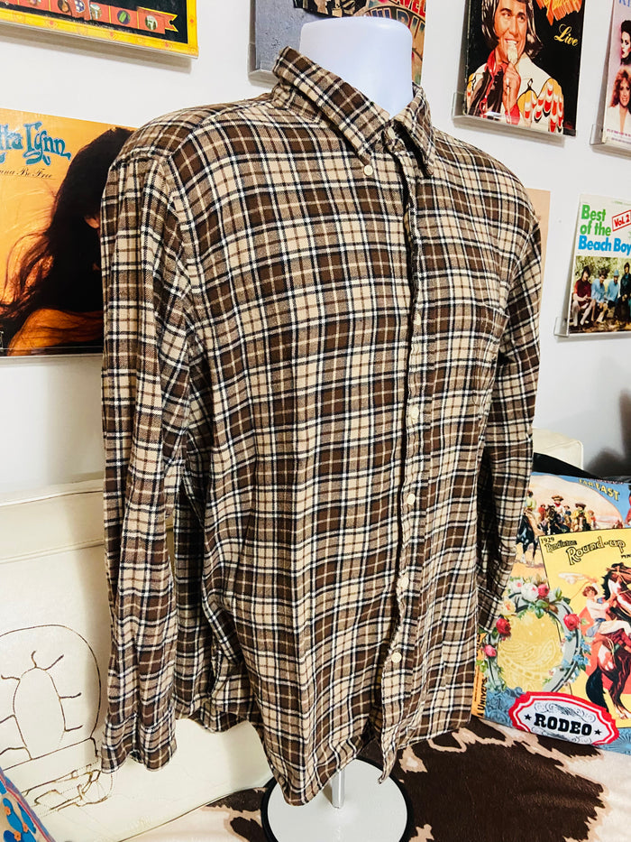 Vintage Chaps Brown Plaid Flannel Shirt, Size XL - Deer Creek Mercantile