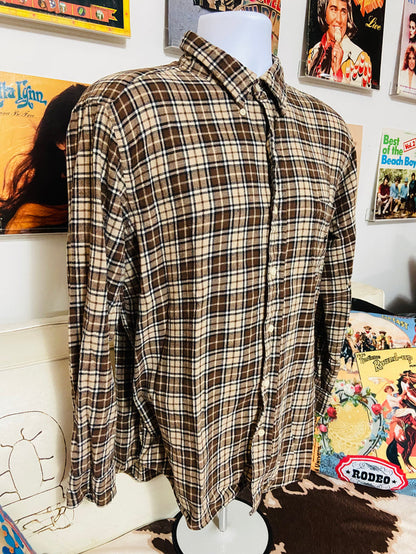 Vintage Chaps Brown Plaid Flannel Shirt, Size XL - Deer Creek Mercantile
