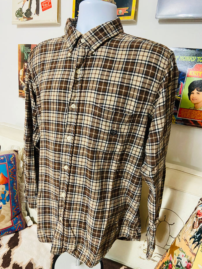 Vintage Chaps Brown Plaid Flannel Shirt, Size XL - Deer Creek Mercantile