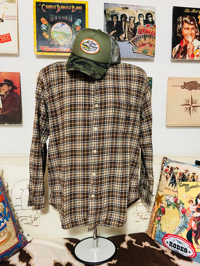Vintage Chaps Brown Plaid Flannel Shirt, Size XL - Deer Creek Mercantile
