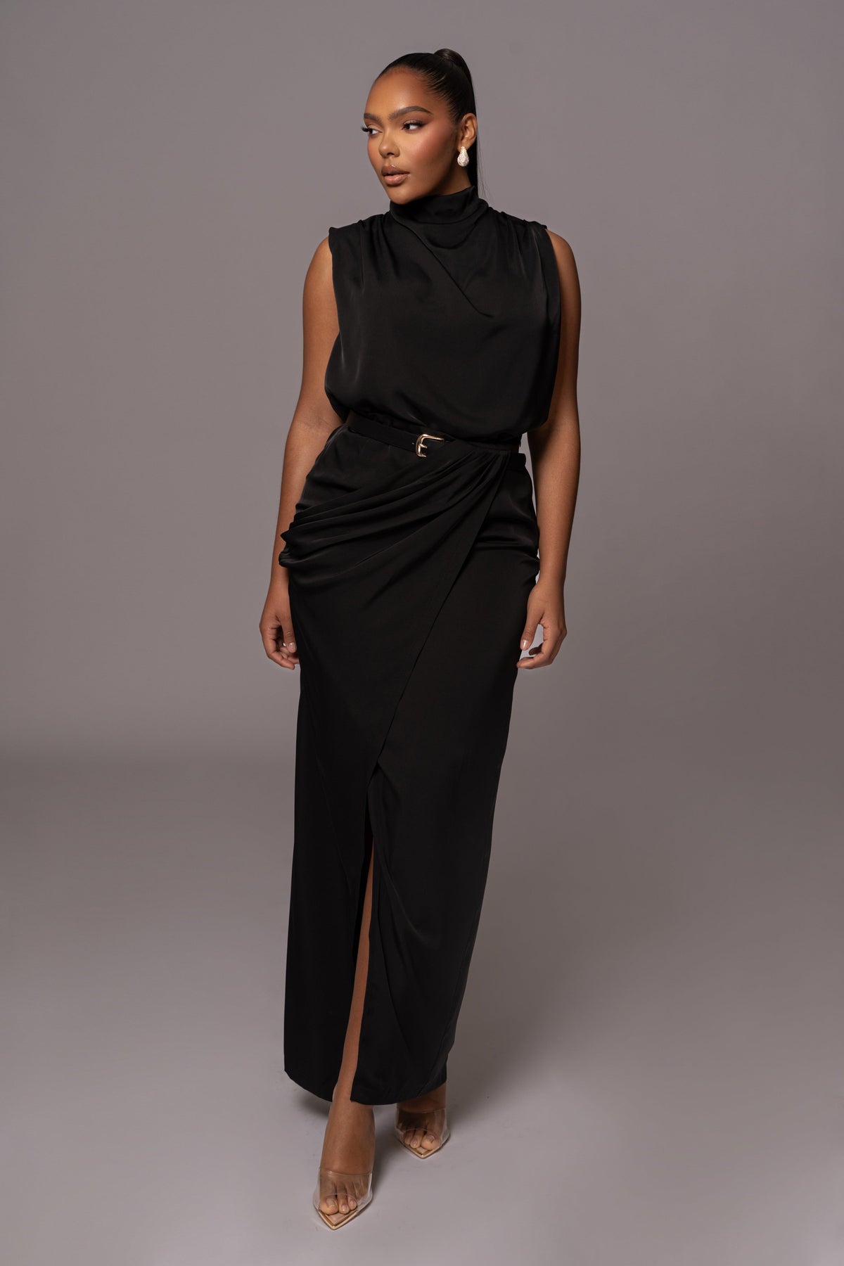 Black Jamila Drape Skirt