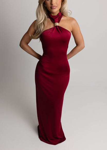 Romance Me Halterneck Maxi - Wine