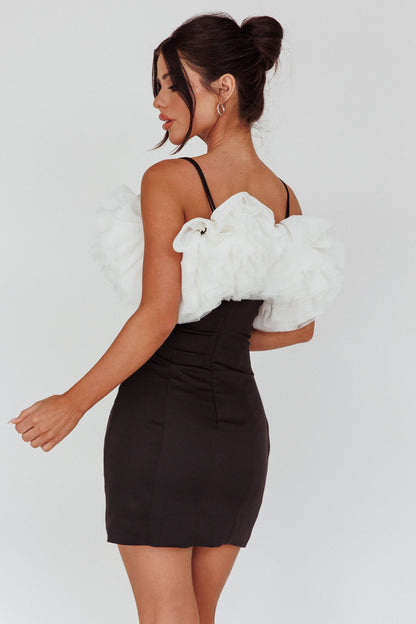 Prima Tulle Neckline Mini Dress Black/White