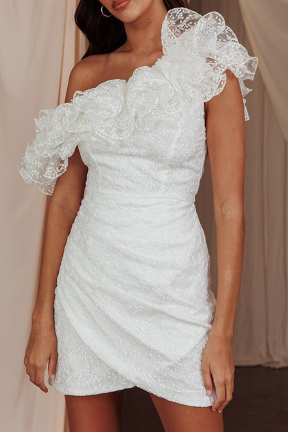 Hollyn One-Shoulder Ruffle Mini Dress White