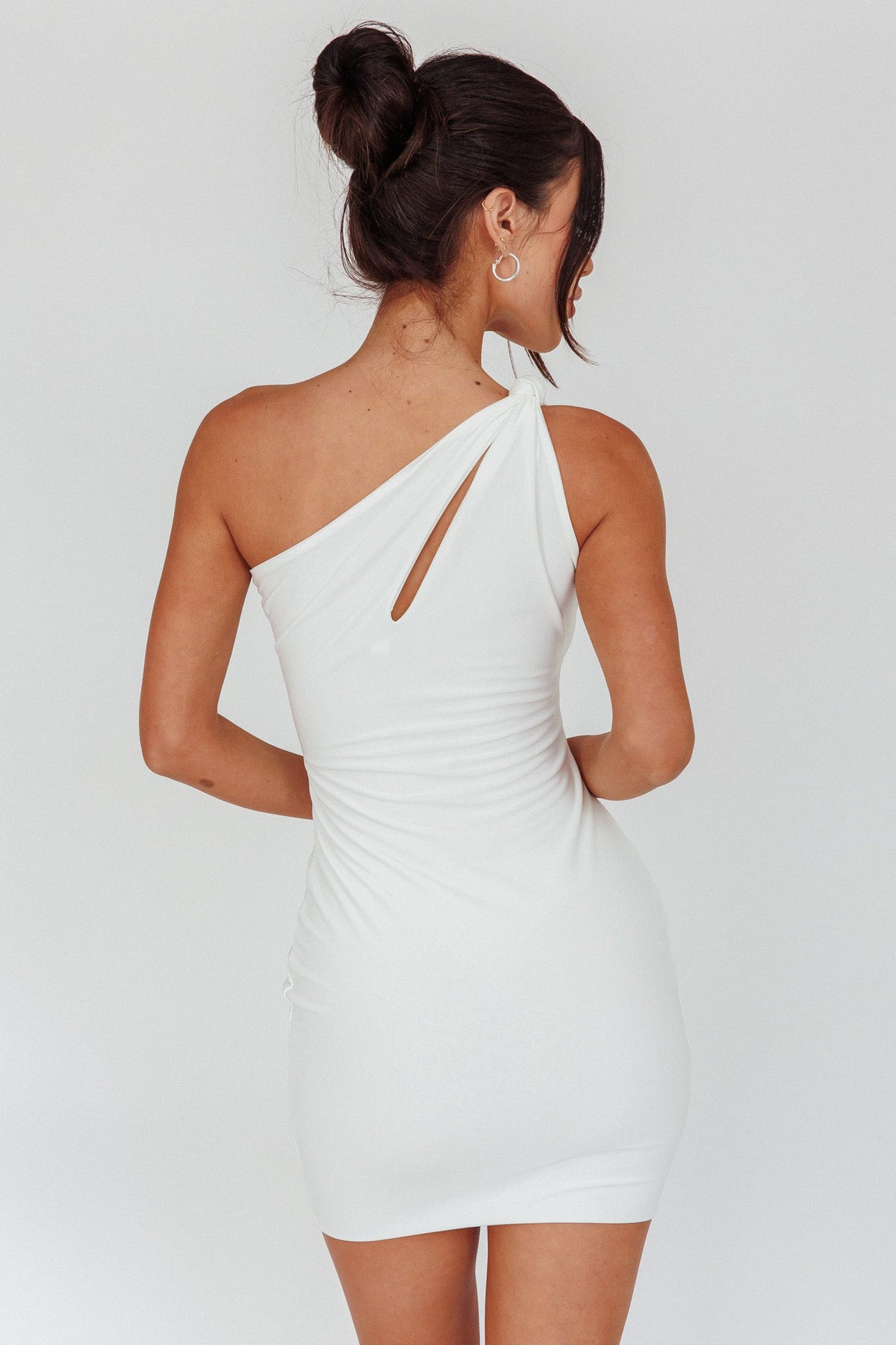 Malaga One-Shoulder Keyhole Mini Dress Off White