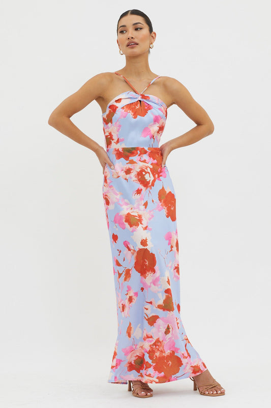 Carter Foldover Neckline Maxi Dress Blue Pink