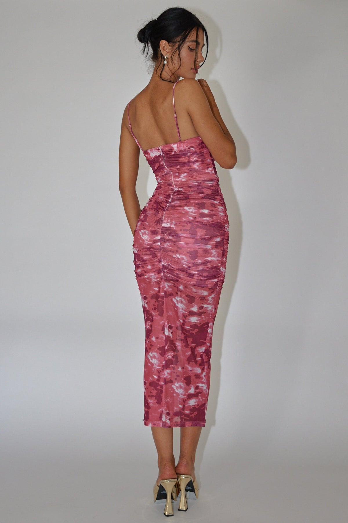 Logan Strapless Ruched Midi Dress Print Wine