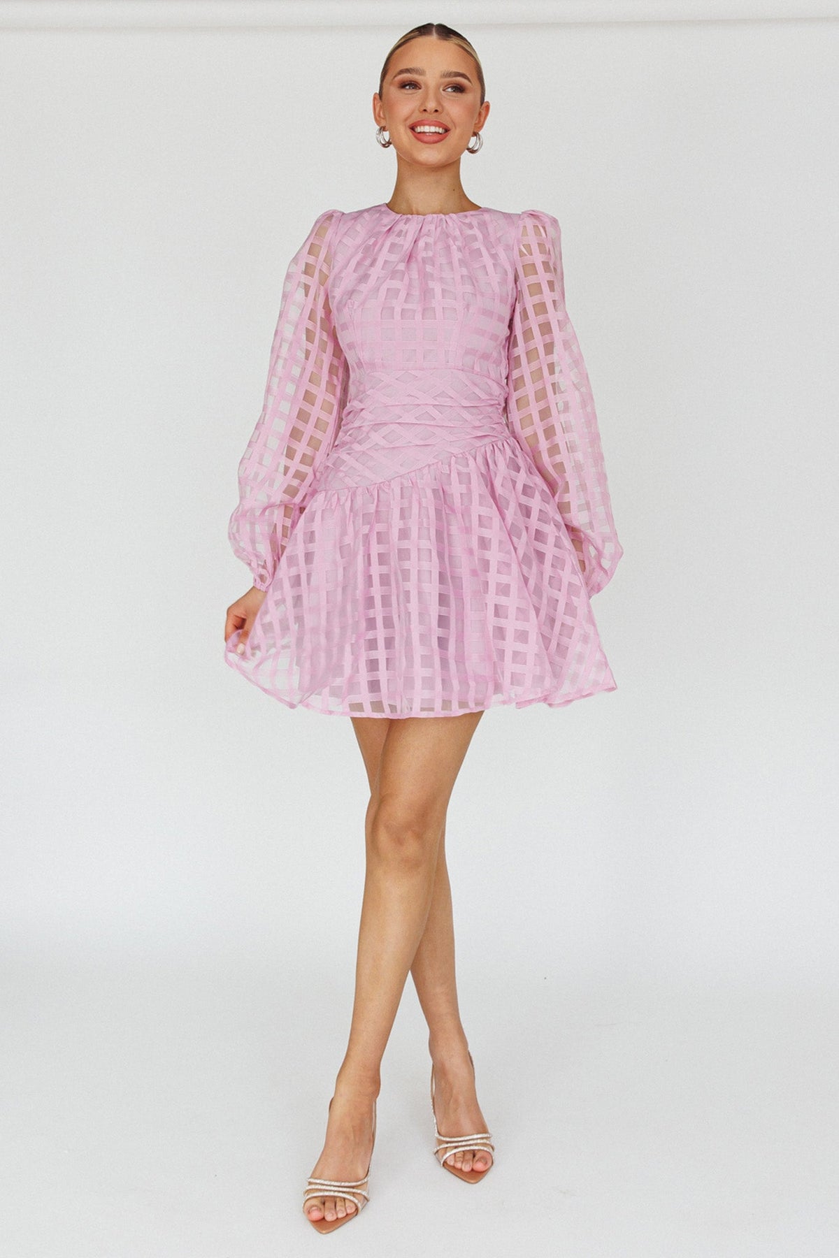 Tatiana Long Sleeve Plaid Mini Dress Lilac