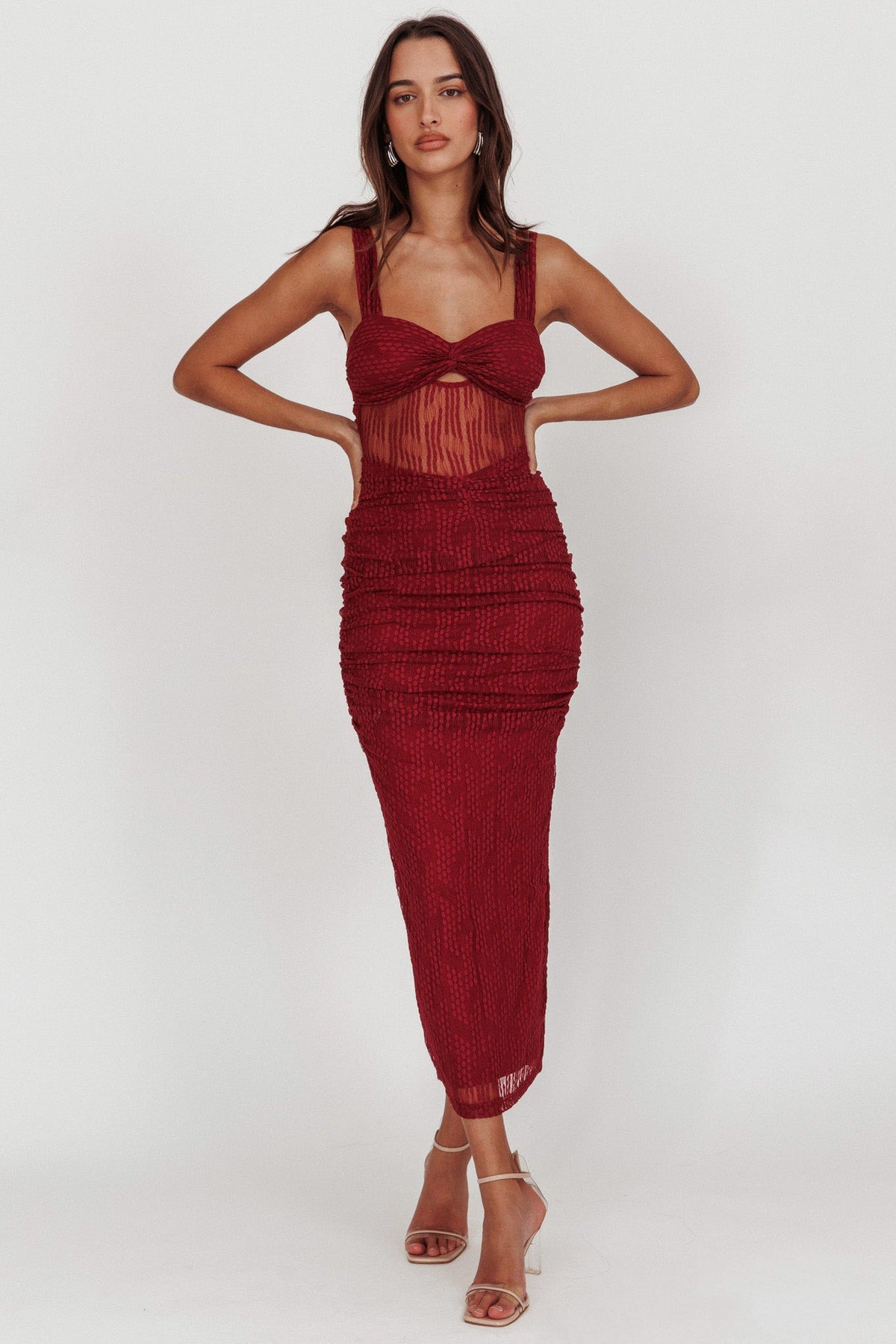 Oliana Lace Midi Dress Burgundy