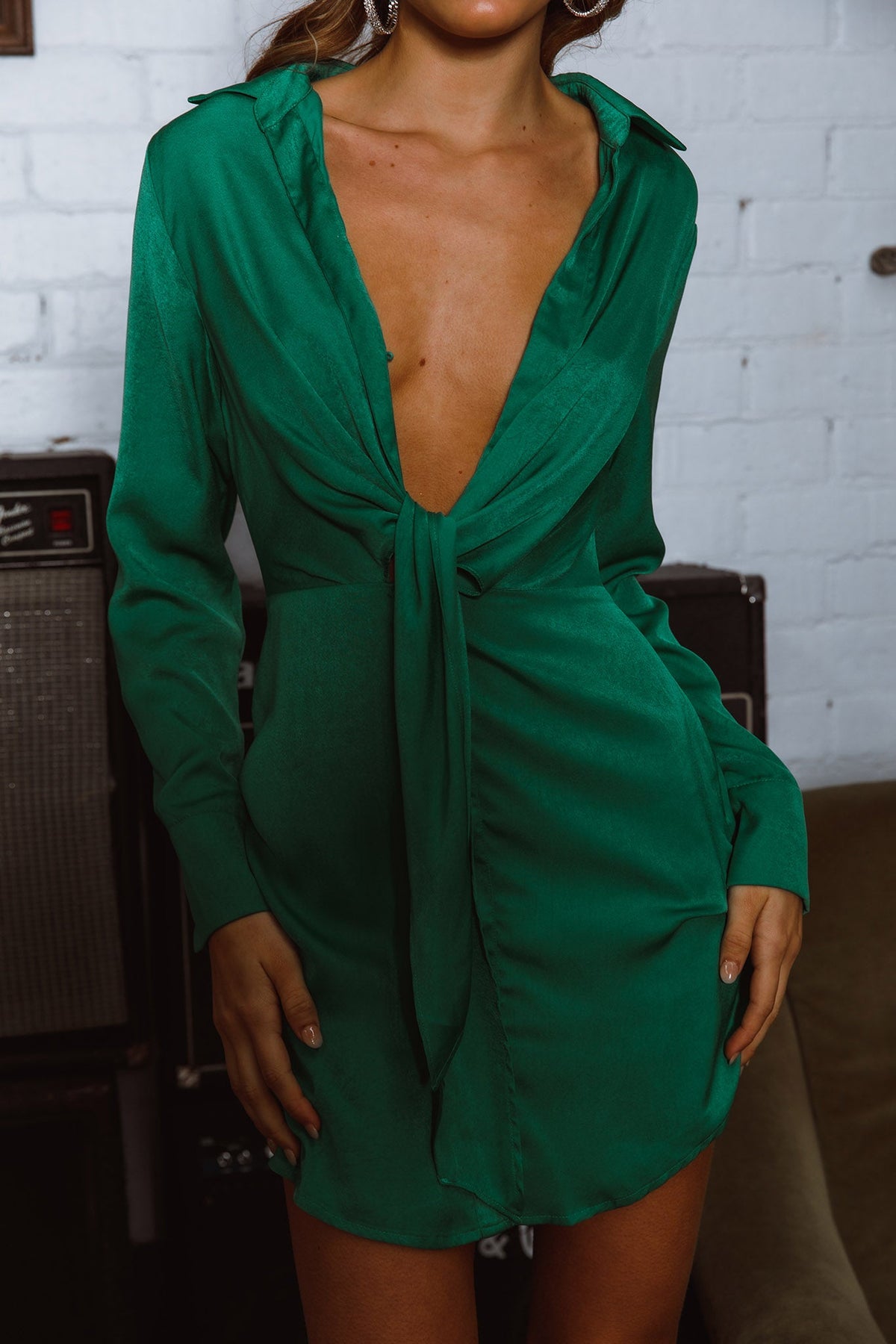 Marinah Tie Bust Shirt Dress Green
