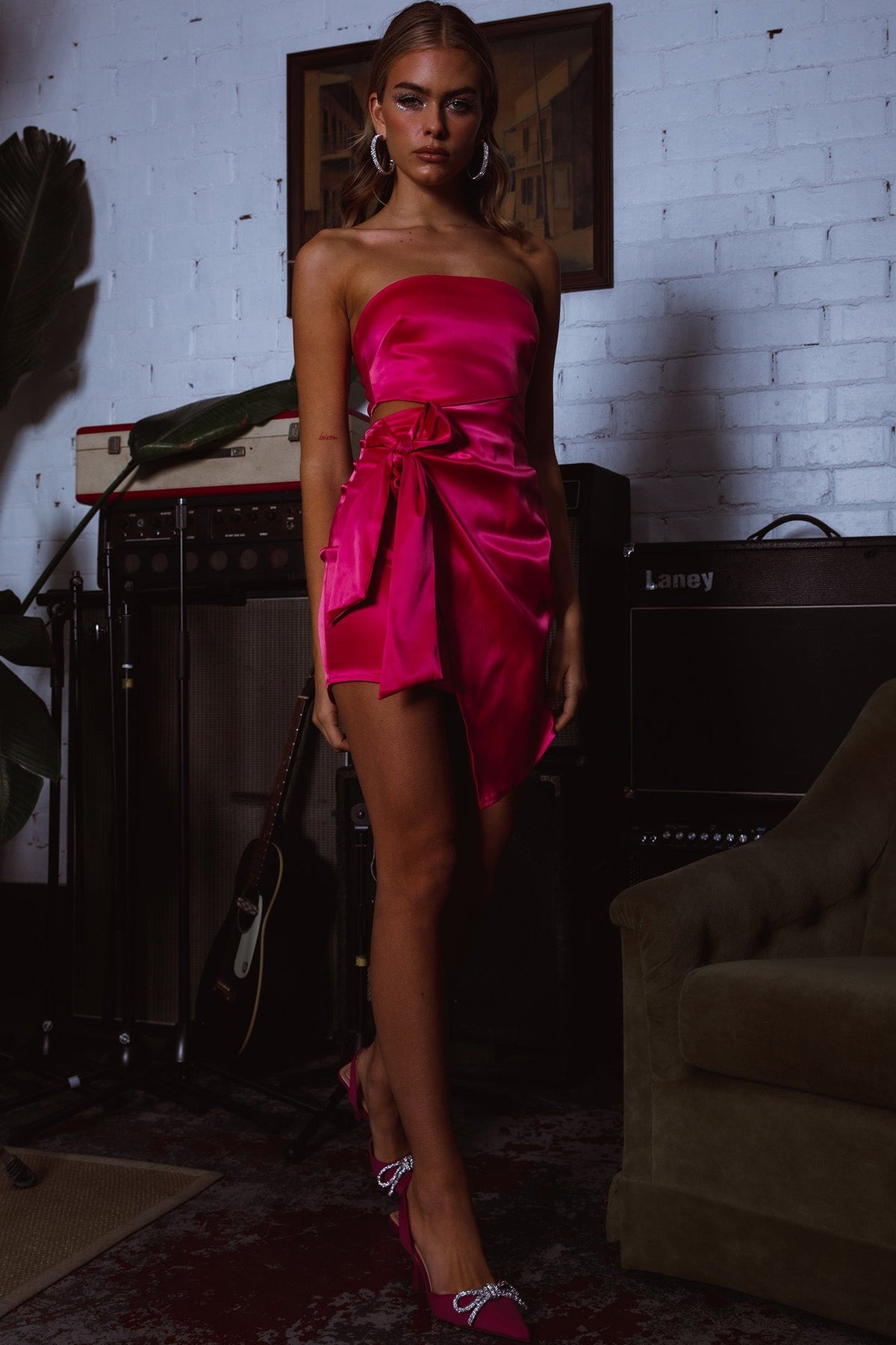 Eyes For You Waist Tie Mini Dress Fuchsia