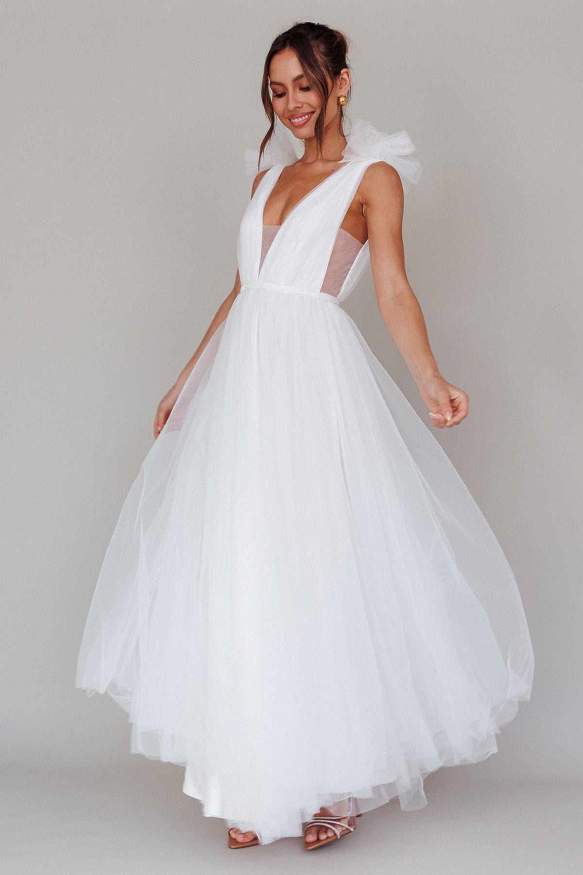 Regine Mesh Overlay Maxi Dress White