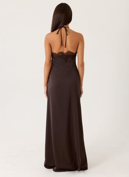 Samaria Halter Maxi Dress - Chocolate