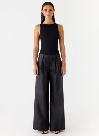 Samuel Low Rise Faux Leather Pants - Black