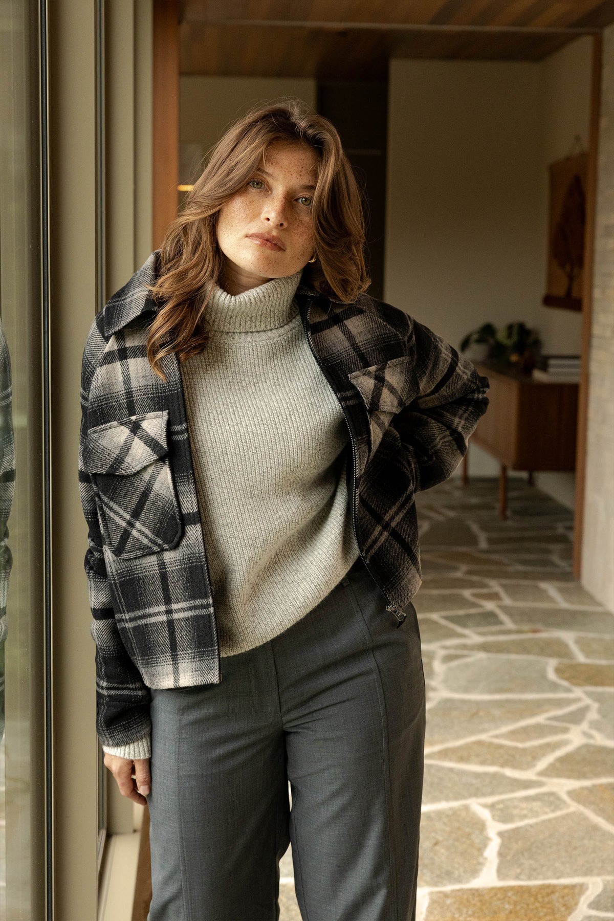 The Zip Front Wool Blend Cropped Coat