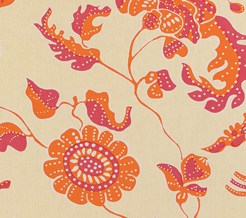 Alan Campbell Fabric: Albany - Custom Orange / Magenta on Cream 100% Linen