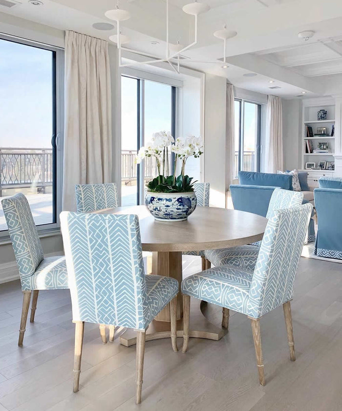 Alan Campbell Fabric: Aruba II Background - Custom Light Windsor Blue on Tinted Belgian Linen / Cotton