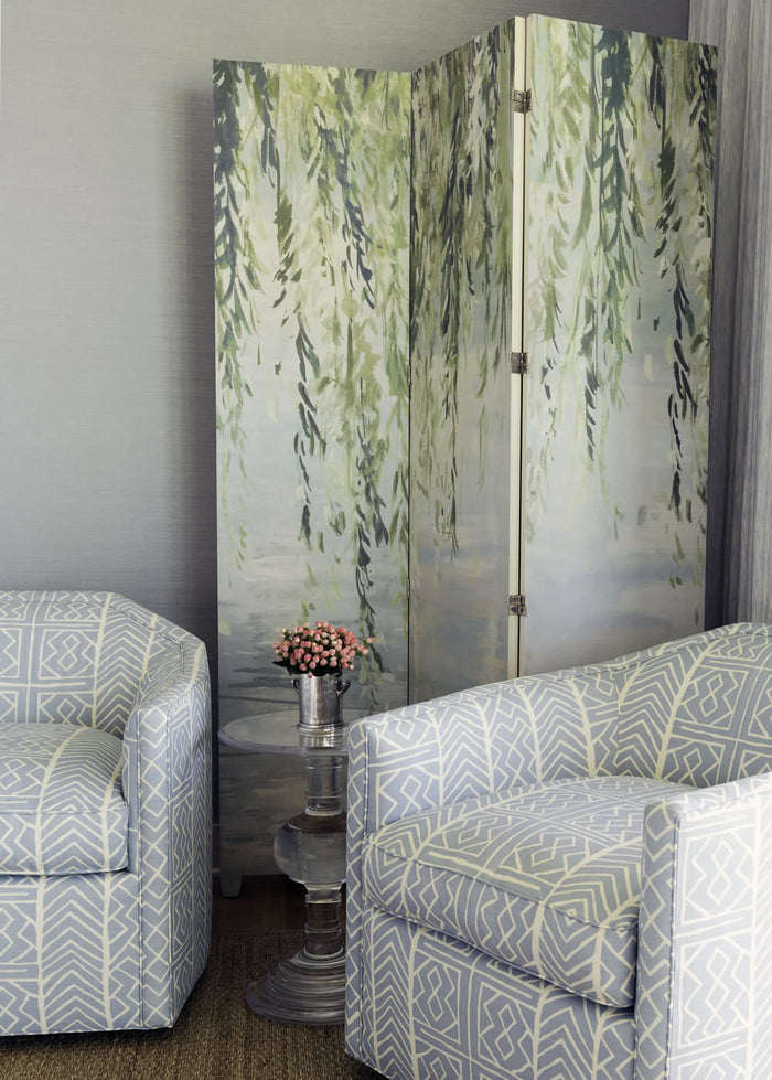 Alan Campbell Fabric: Aruba II Background - Custom Light Windsor Blue on Tinted Belgian Linen / Cotton