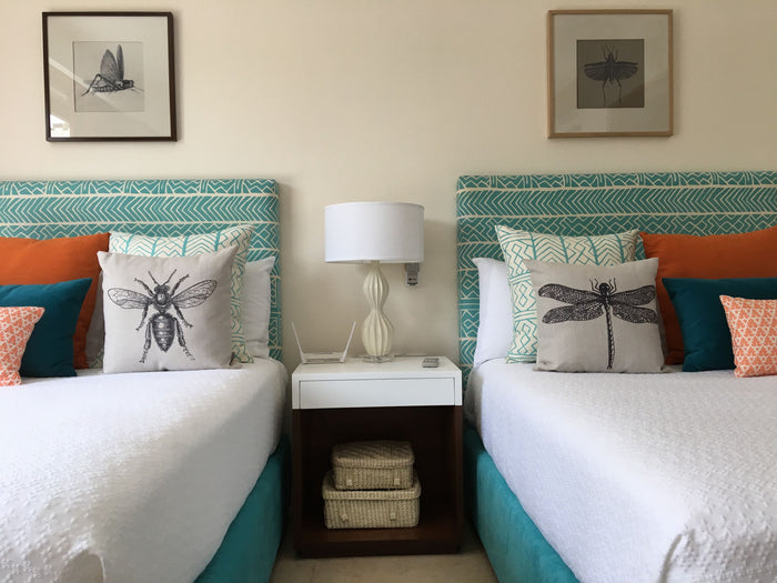 Alan Campbell Fabric: Aruba II Background - Custom Light Windsor Blue on Tinted Belgian Linen / Cotton