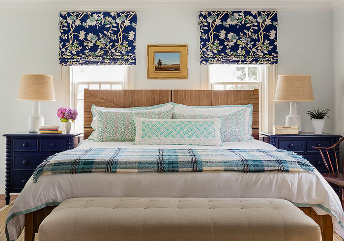 Alan Campbell Fabric: Baha II - Custom Sky Blue on Tinted Belgian Linen / Cotton