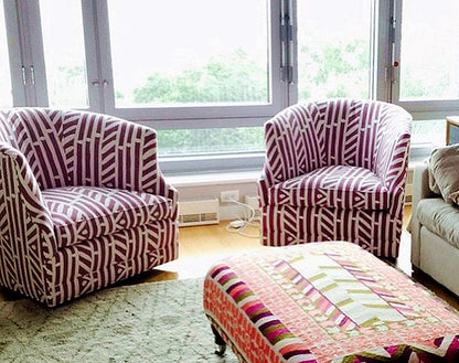 Alan Campbell Fabric: Candu - Dark Lilac on White Belgian Linen / Cotton