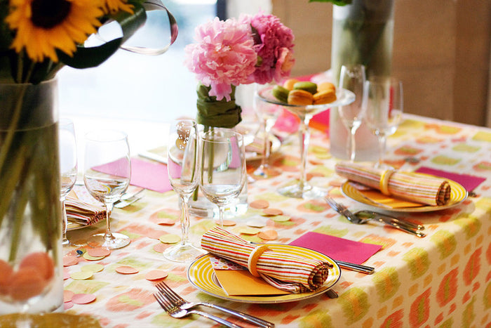 Alan Campbell Fabric: Cintra - Custom Pink / Green / Brown on White Belgian Linen / Cotton