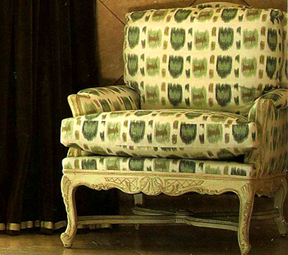 Alan Campbell Fabric: Cintra - Custom Pink / Green / Brown on White Belgian Linen / Cotton