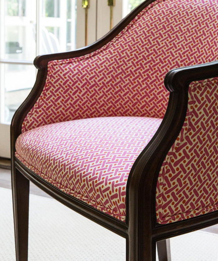 Alan Campbell Fabric: Kells II - Custom Orange Dots / Magenta on Tinted Belgian Linen / Cotton
