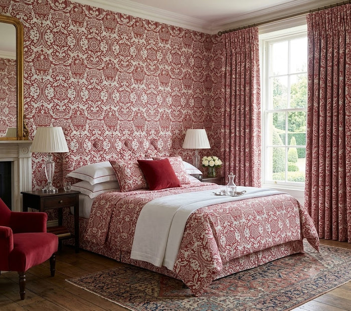 Alan Campbell Fabric: New Brompton - Custom Red on Bright White Belgian Linen / Cotton