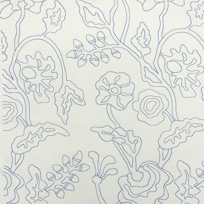 Alan Campbell Fabric: Potalla Outline - Custom French Blue on White Belgian Linen/Cotton
