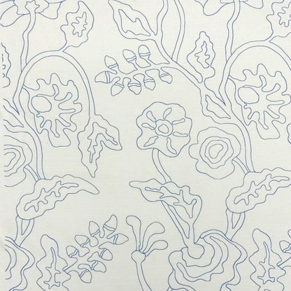 Alan Campbell Fabric: Potalla Outline - Custom French Blue on White Belgian Linen/Cotton