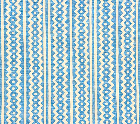 Alan Campbell Fabric: Ric Rac Reverse - Custom Sky Blue on Tinted Belgian Linen / Cotton