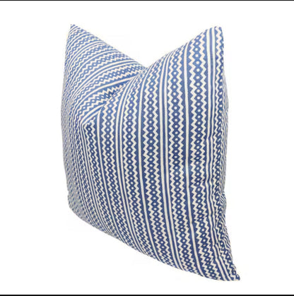 Alan Campbell Fabric: Ric Rac Reverse - Custom Sky Blue on Tinted Belgian Linen / Cotton