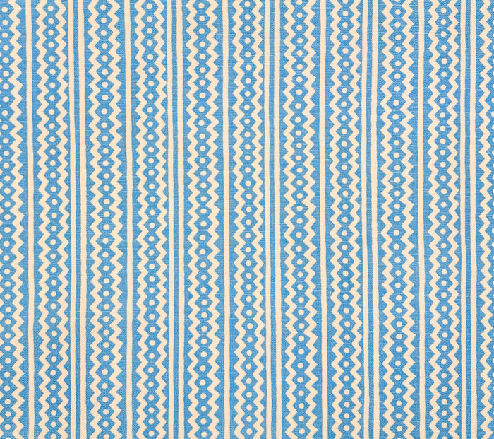 Alan Campbell Fabric: Ric Rac Reverse - Custom Sky Blue on Tinted Belgian Linen / Cotton
