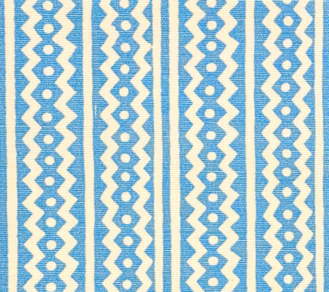 Alan Campbell Fabric: Ric Rac Reverse - Custom Sky Blue on Tinted Belgian Linen / Cotton