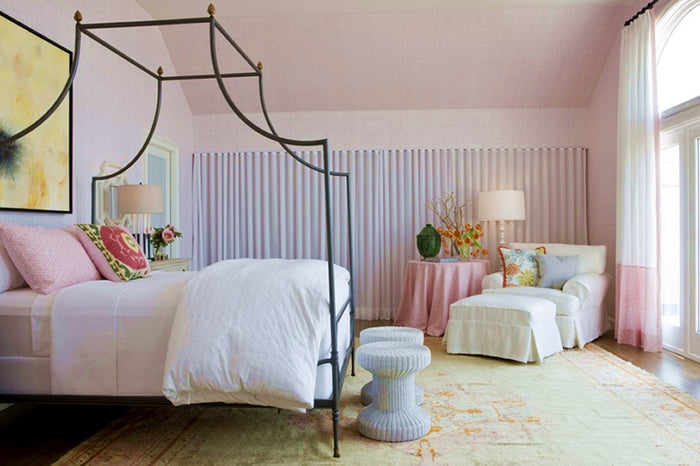Alan Campbell Fabric: Saya Gata - Custom White Lines on Magenta Suncloth (Indoor/Outdoor Quality)