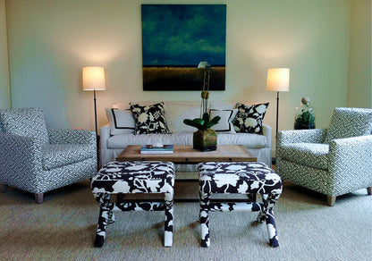 Alan Campbell Fabric: Saya Gata Lines - Custom Black on Tinted Belgian Linen/Cotton