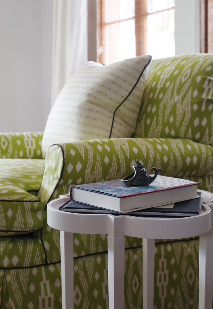 Alan Campbell Fabric: Soho Vertical - Custom Camel / Brown on White Belgian Linen / Cotton