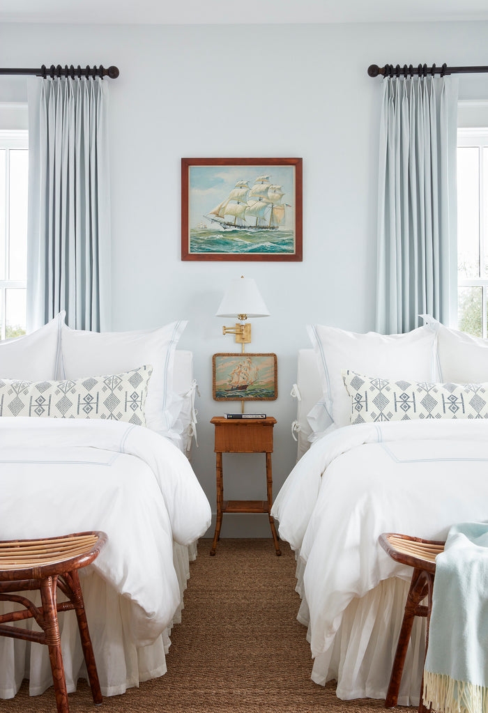 Alan Campbell Fabric: Vacances - Custom Turquoise on Tinted Belgian Linen / Cotton