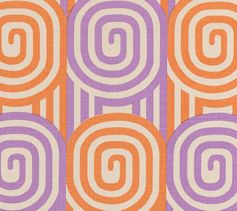Alan Campbell Fabric: Wavelength - Custom Light Orange / Lavender on Belgian Linen / Cotton