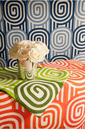 Alan Campbell Fabric: Wavelength - Custom Light Orange / Lavender on Belgian Linen / Cotton